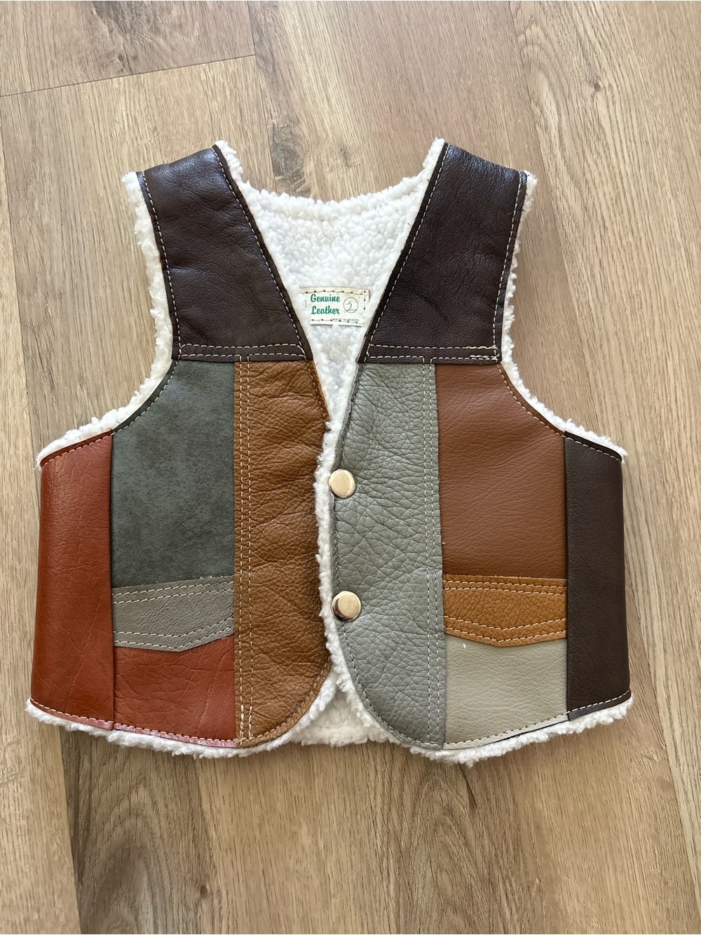 Patchwork Sherpa-Lined Kids Vest - Multicolor Brown
